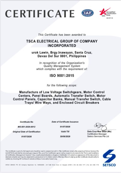 TSCA ISO 9001 2015 Certified Company